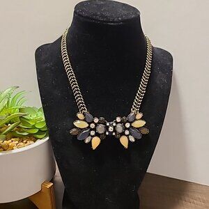 Mythologie Statement Necklace Gold Chain Bow Tie Rhinestone Fashion Costume